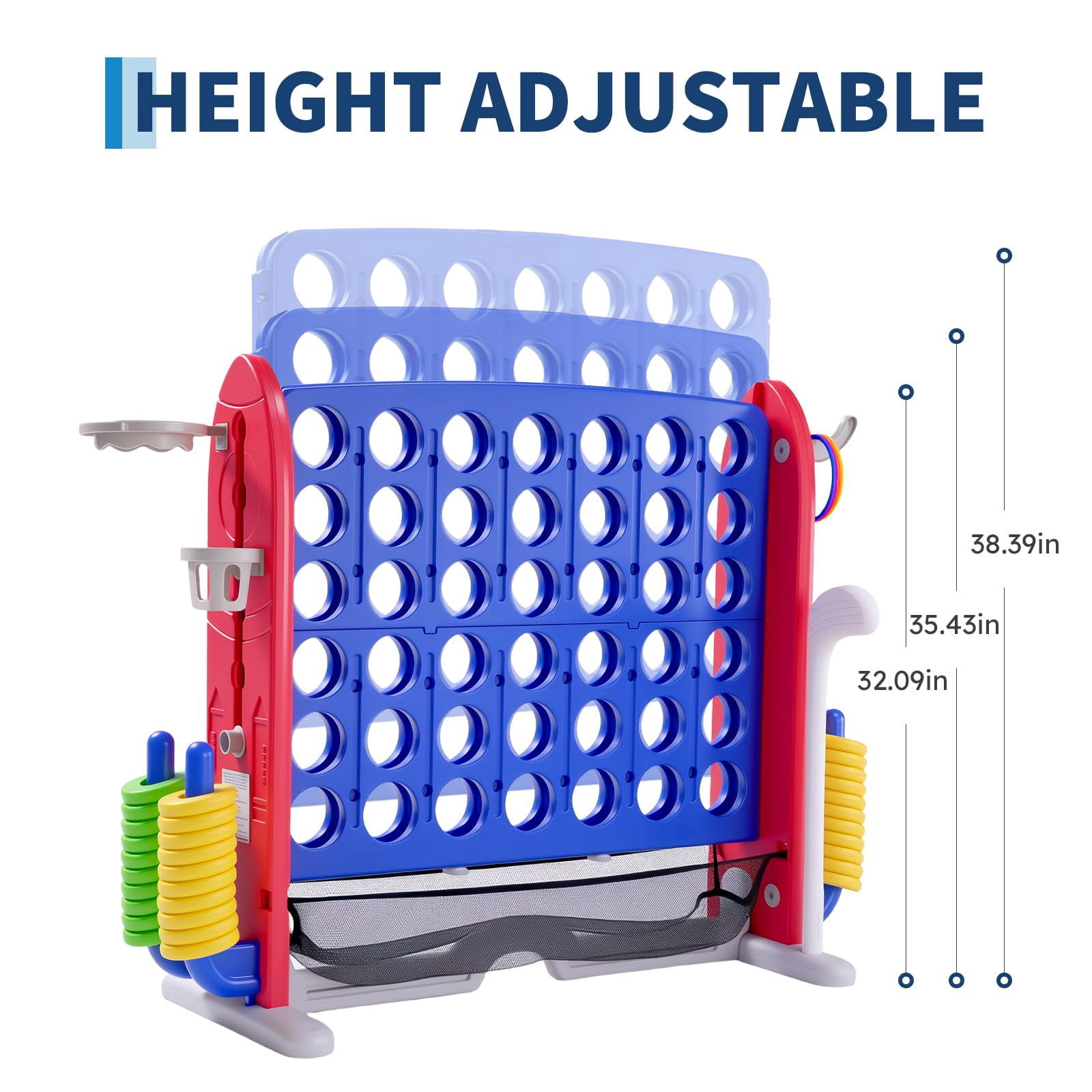 Danolapsi 4-in-1 Giant Connect Game Set – Adjustable Height, Basketball Hoop, Ring Toss and Net – Jumbo Outdoor Yard Game, Quick Release, 42pcs Rings Set,Party Family Floor Game