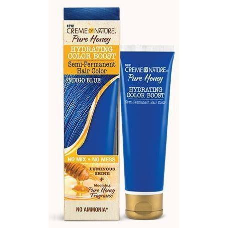 Creme Of Nature Pure Honey Hydrating Color Boost Semi Permanent Hari Color Indigo Blue, 3 Oz