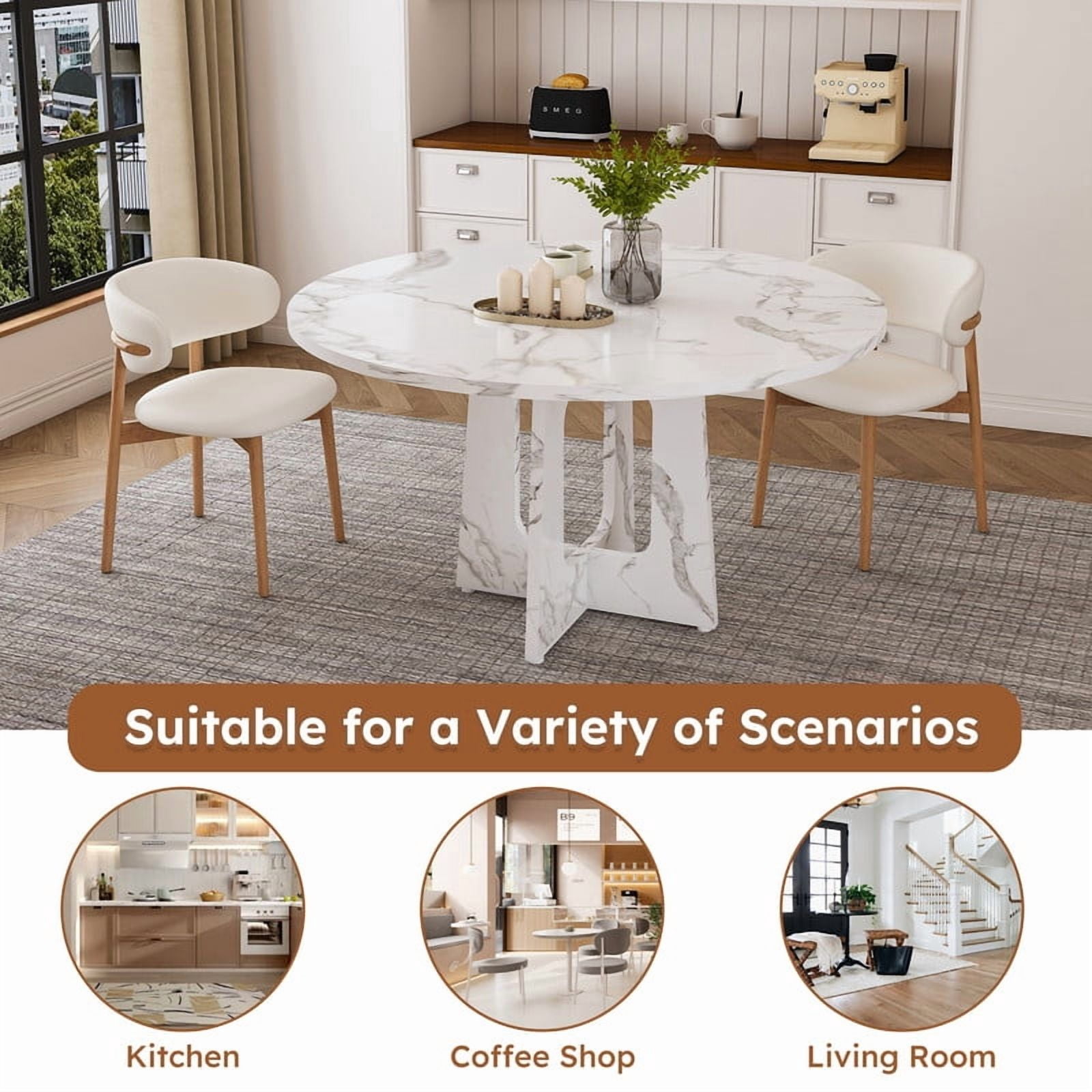 Accent Spliced Design Tabletop Round Dining Table for 4, Farmhouse Indoor Kitchen Table with Cross Base & Adjustable Foot Pads