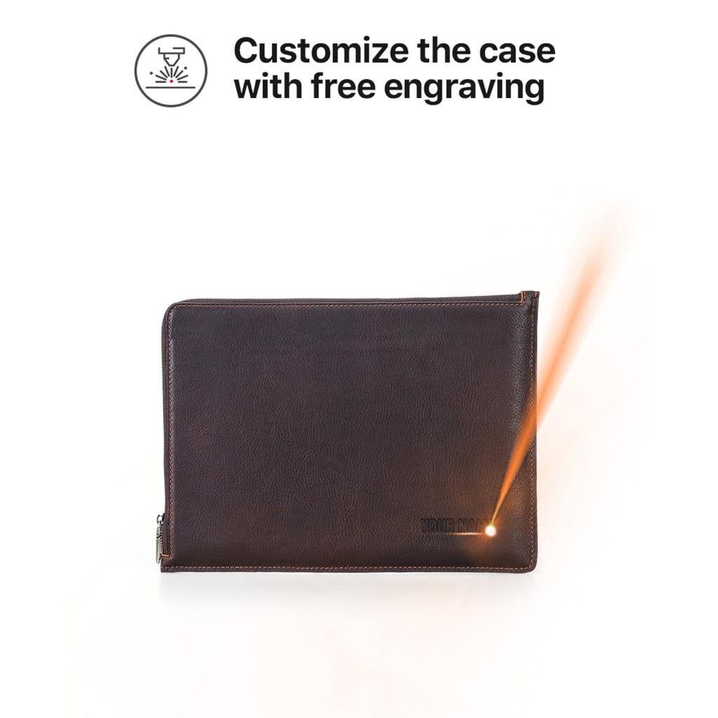 Jesscasday Genuine Leather Protective Case for 14inch Laptops Portable Zippers Closures