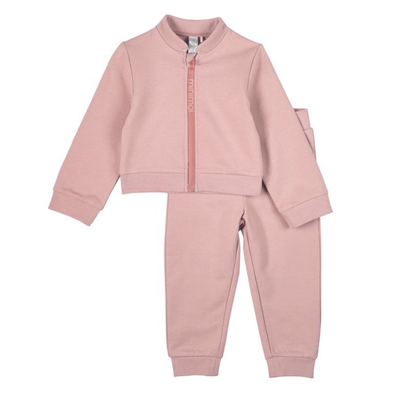 MiniMoi 2 Piece Kids Cotton Rich Full Zip Jacket and Pants Set, 2 Years, Misty Rose