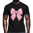thumbnail image 2 of Camisetas para hombre, camisetas informales de manga corta con lazo a cuadros rosas, camisetas gráficas para adolescentes, niños y hombres., 2 of 8