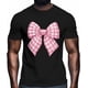 thumbnail image 2 of Camisetas informales de manga corta con lazo a cuadros rosas para hombre, camisetas gráficas, 2 of 8