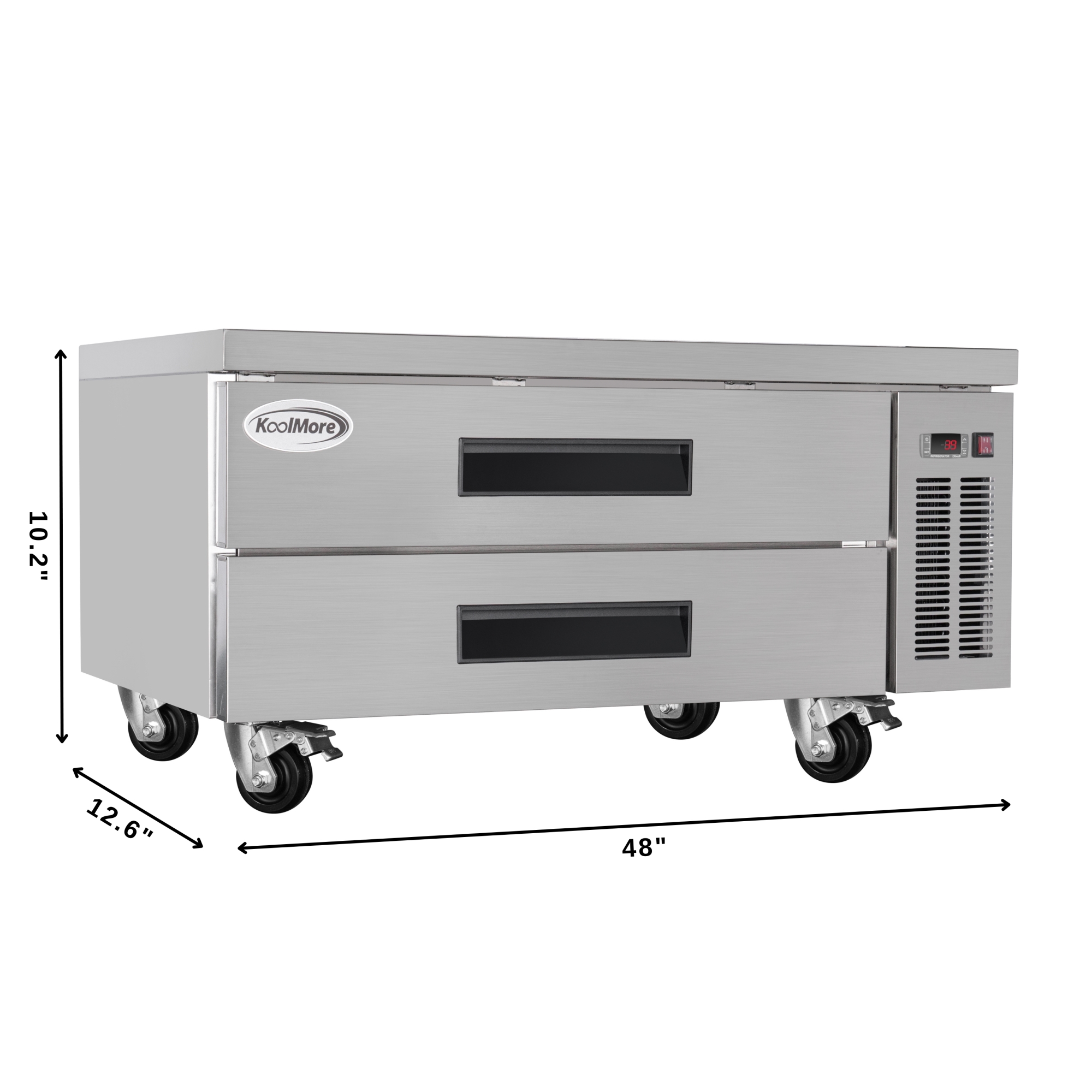 48 in. Commercial Chef Base Refrigerator Storage Cabinet for Cold Foods, Fresh Ingredients, and Condiments, Refrigerated Pull-Out Drawers, Rolling Caster Wheels, ETL Listed (KM-BR-482D)