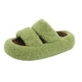 thumbnail image 2 of Pantuflas de mujer con suela gruesa y alza, color verde, doble tira, estilo moderno con letras, cómodas para otoño e invierno, talla 37 Rkxzt, 2 of 9