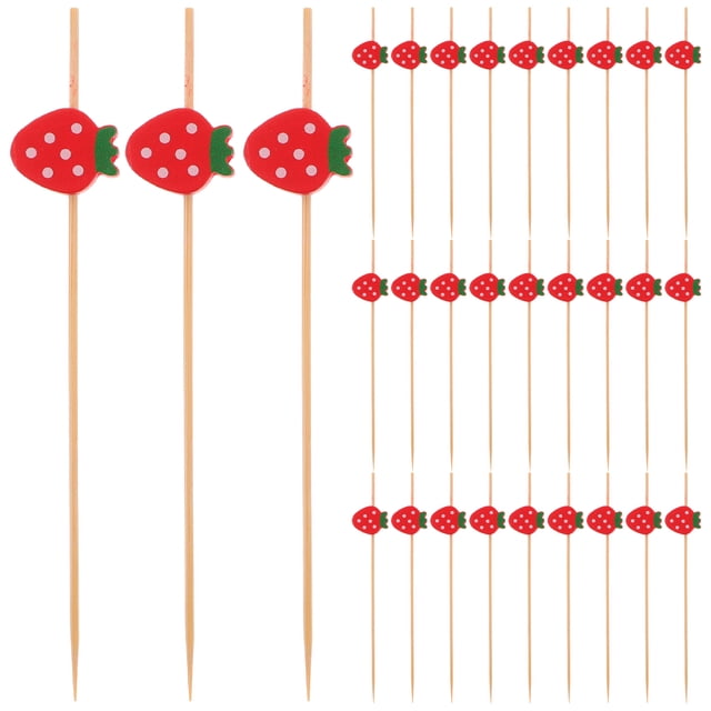 Miangastore 100pcs Disposable Food Picks Strawberry Topper Fruit Appetizer Drink Picks Sticks