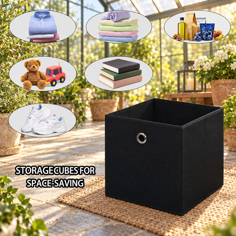 Black 10 Pack 11 Inch Foldable Fabric Cube Storage Organizer Bins With ...