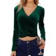 thumbnail image 4 of Pure Color Tops, Elegant Wrap V Neck Tops Stylish Soft  For Christmas Party For Women ANGGREK Verde Negro S, 4 of 5