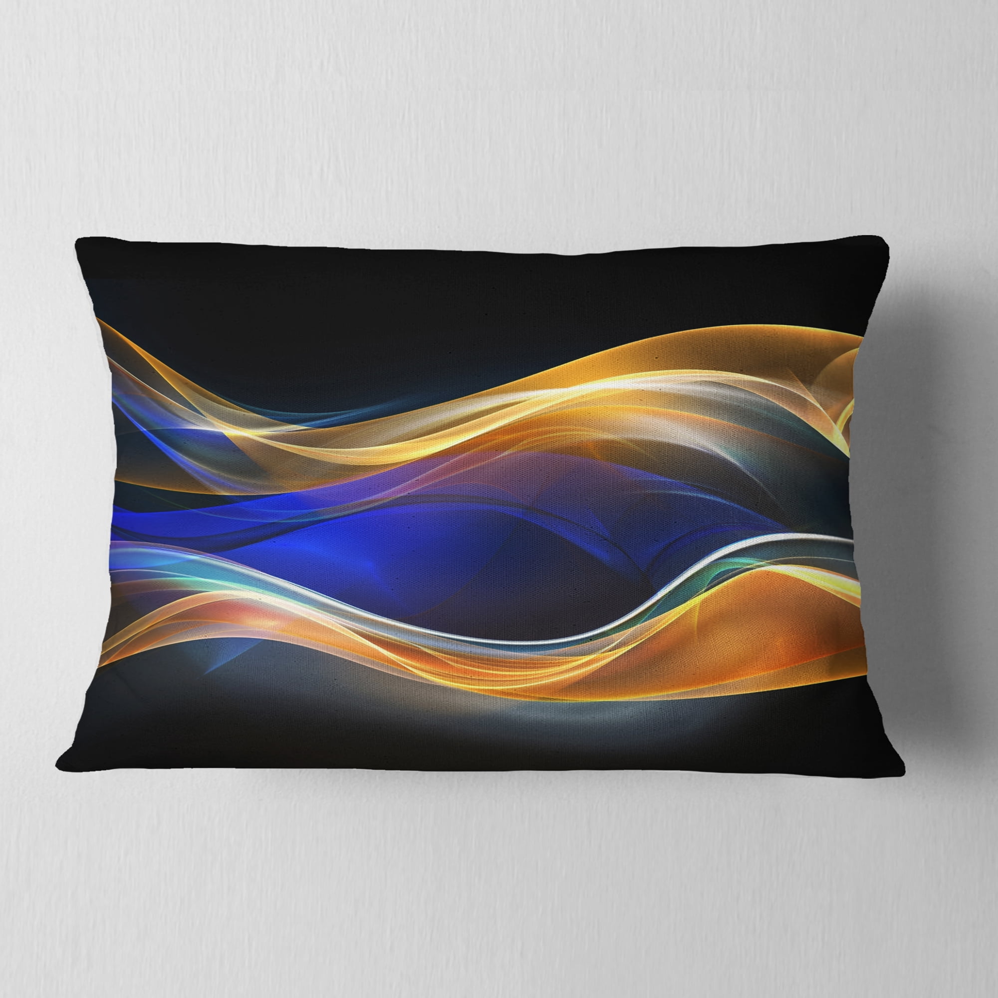 Designart 3D Gold Blue Wave Design - Abstract Throw Pillow - 12x20