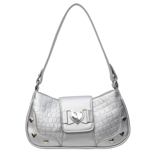 Bolso hombro para mujer a la moda gran capacidad Y2K con forma corazón axilas un Color sólido PU bolso Simple