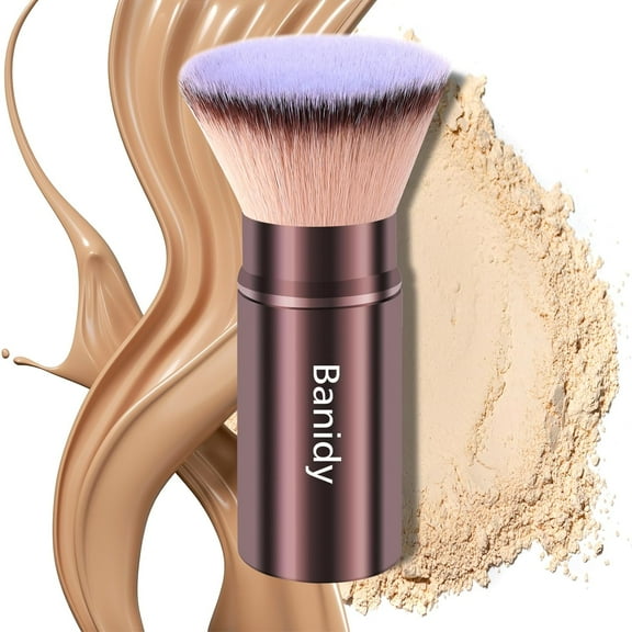 Makeup Brush Kabuki Face Brushes Retractable Travel Blush Kabuki Brush Portable Flawless for Foundation, Powder Blush, Bronzer, Buffing, Liquid, Cream, Cruelty Free with Cover(Brown)