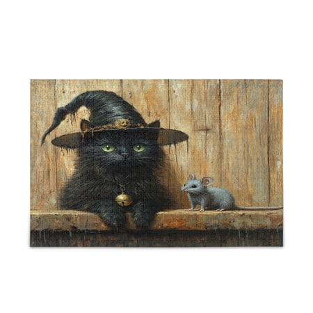 WOBOGO Black Cat Meet Gray Mouse Puzzle Challenge 500 Piece Jigsaw Suitable for Game Night Finished Size 20.5 x 14.9in