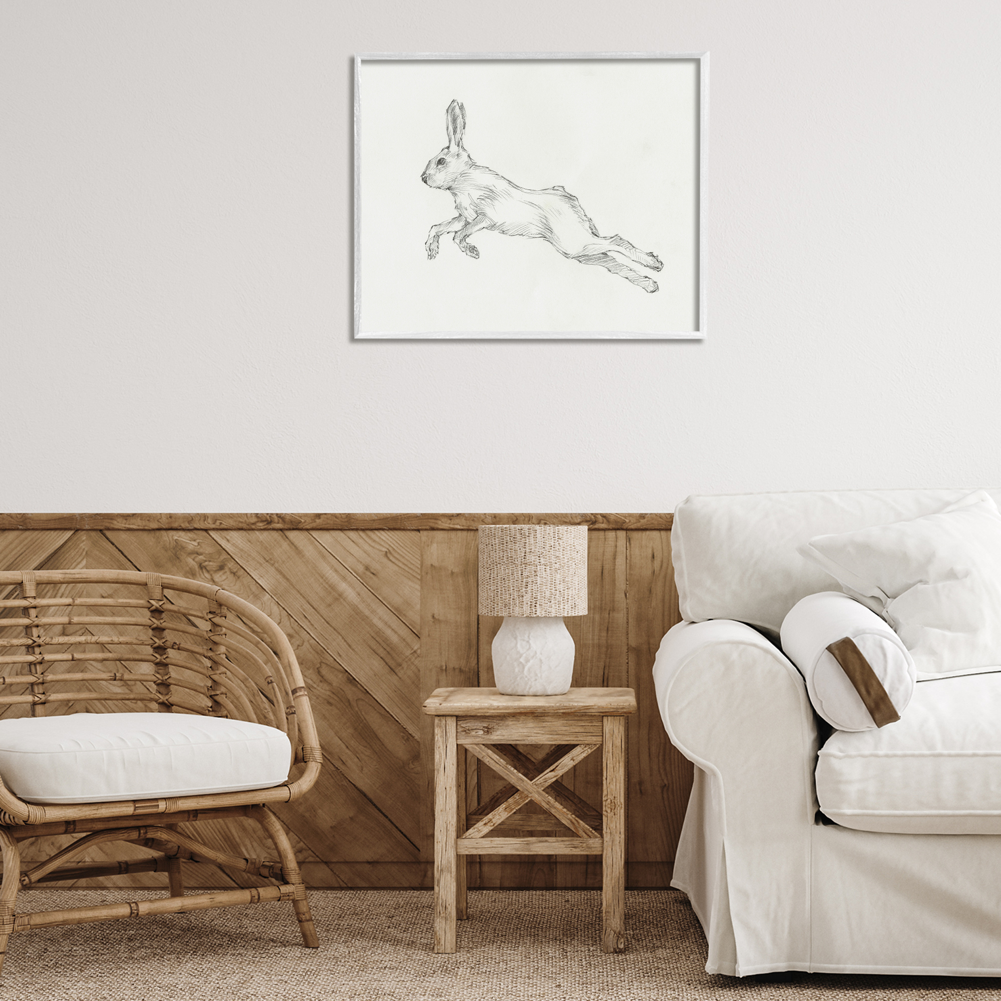 Stupell Industries Rabbit Hopping Sketch Animals & Insects Drawing White Framed Art Print Wall Art, 30 x 24