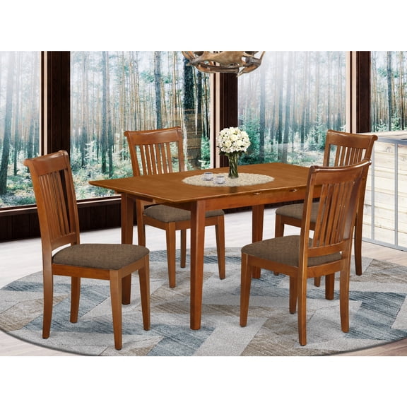 East West Furniture PSPO5-SBR-C 5 Piece Small Kitchen Table Set Table With Leaf and 4 Dining Room Chairs