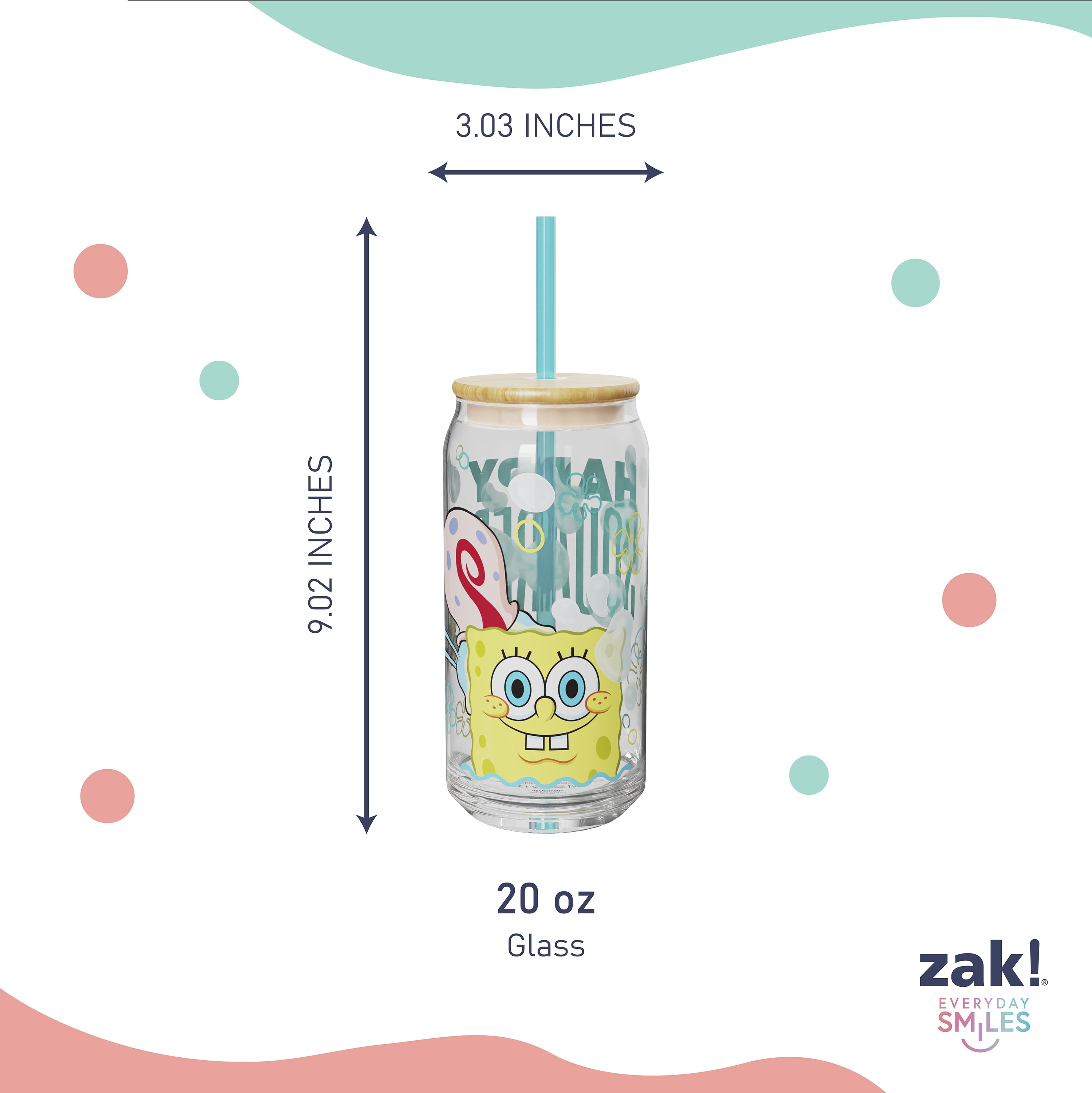 Zak Designs 20oz Spongebob Glass Hadley Tumbler