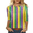 thumbnail image 2 of Gamivast Womens Mardi Gras Sweatshirts 3/4 Sleeve Striped Cute Pullover Loose Fitted Crewneck Tunic Dressy Tops Casual Carnival Party Outfits, 2 of 6