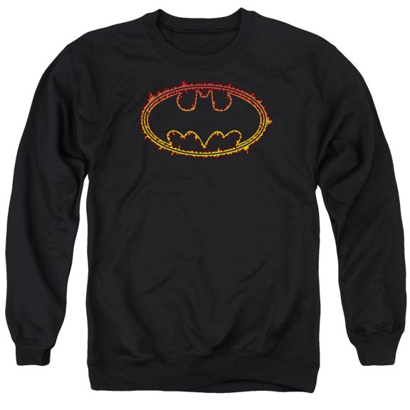 Batman Flame Outlined Logo Adult Crewneck Sweatshirt Black