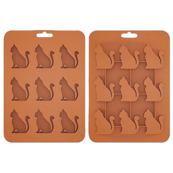 9-Cavity Cat Shaped Silicone Ice Cube Tray for Chilled Water and Juice, Fun Kitty Pudding and Chocolate Mold for Summer Parties, Easy Release Design #0053 Brown