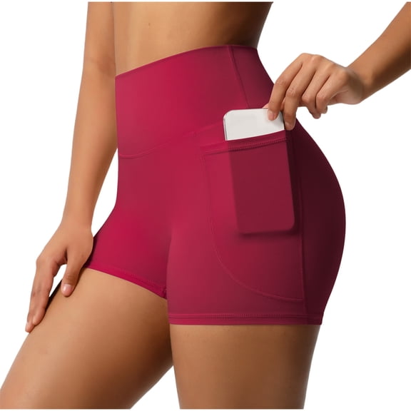 Babcutegg Yoga Shorts for Women Straight Leg Activitive Wear High Waist Regular Fit Side Pockets Womens Summer Shorts Red Size M