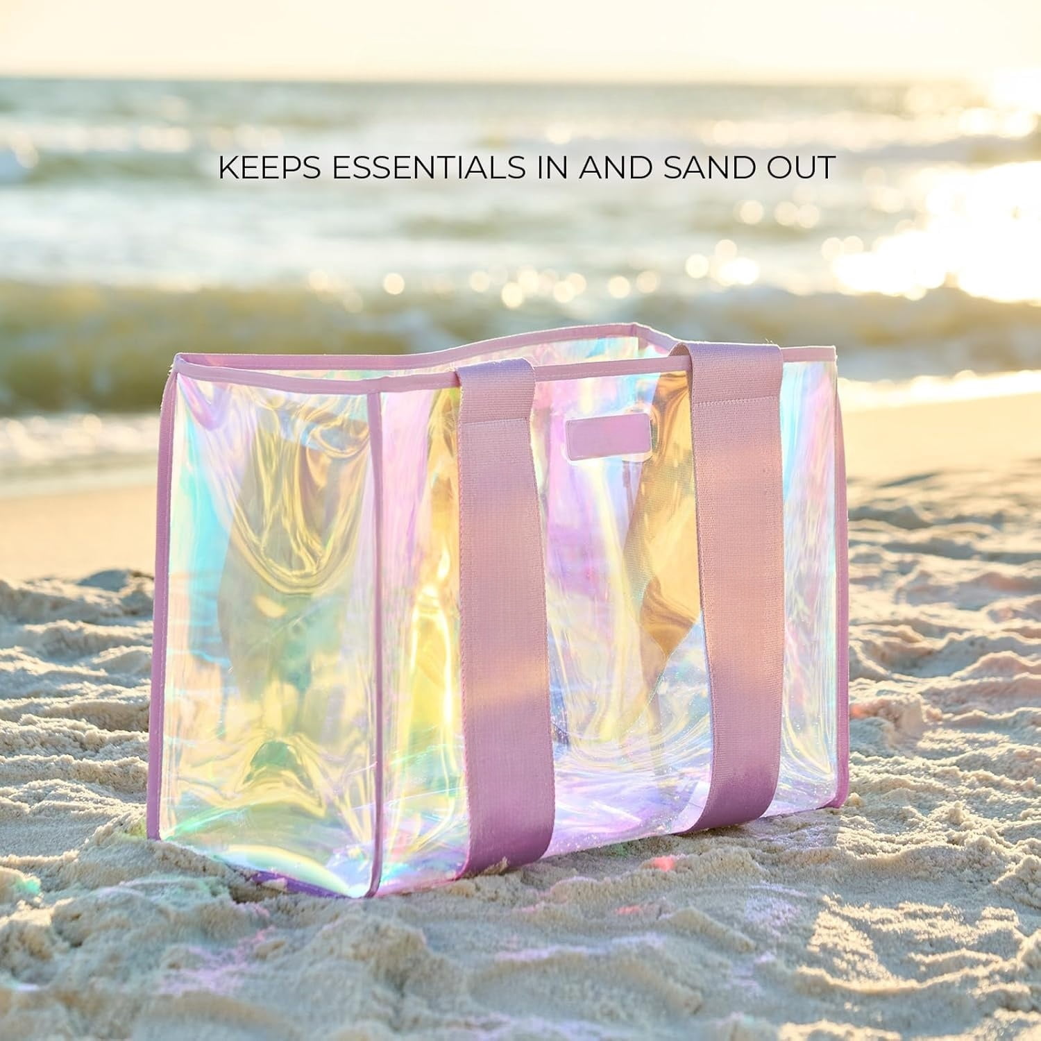 Iridescent Beach Tote Bag For Women - Large Waterproof Foldable Bag With Phone Pouch & Crossbody Strap - View #3