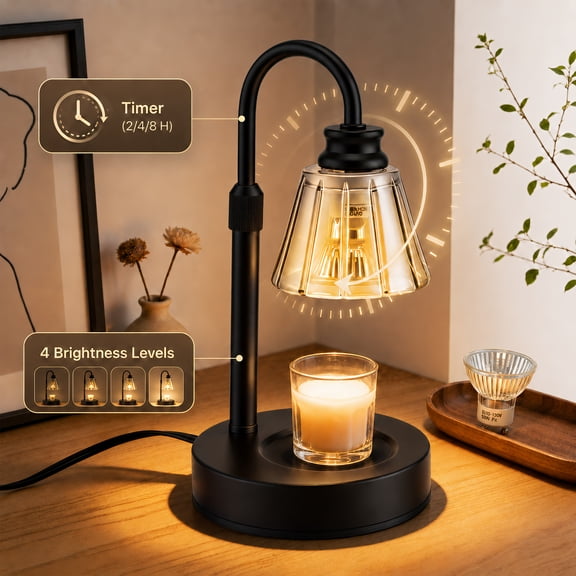 YTAKY Candle Warmer Lamp with Timer Dimmable, House Warming Gifts New Home Decor, Wax Melt Warmer for Jar Candles with 2 Bulbs
