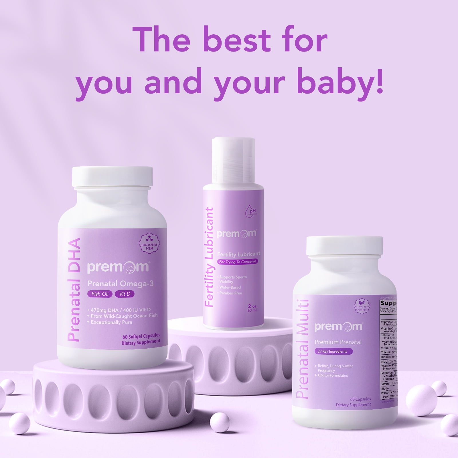 Premom Prenatal Multivitamin with Methyl Folate, Iron, Biotin, Choline & 27 Nutrients for Fertility & Pregnancy
