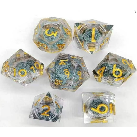 Galactic Dice Premium Dice Sets - Blue Liquid Core Sharp Resin Set of 7 Dice