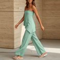 thumbnail image 6 of hoksml Women Strapless Asymmetrical Top Wide Leg Pants Two Piece Outfit Vacation Casual Set for Everyday Comfort, 6 of 9