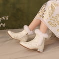 thumbnail image 4 of SACFOF Lace Wedding Boots for Bride Block Heel Bridal Ankle Booties Wedding Heels Bride Shoes, 4 of 6