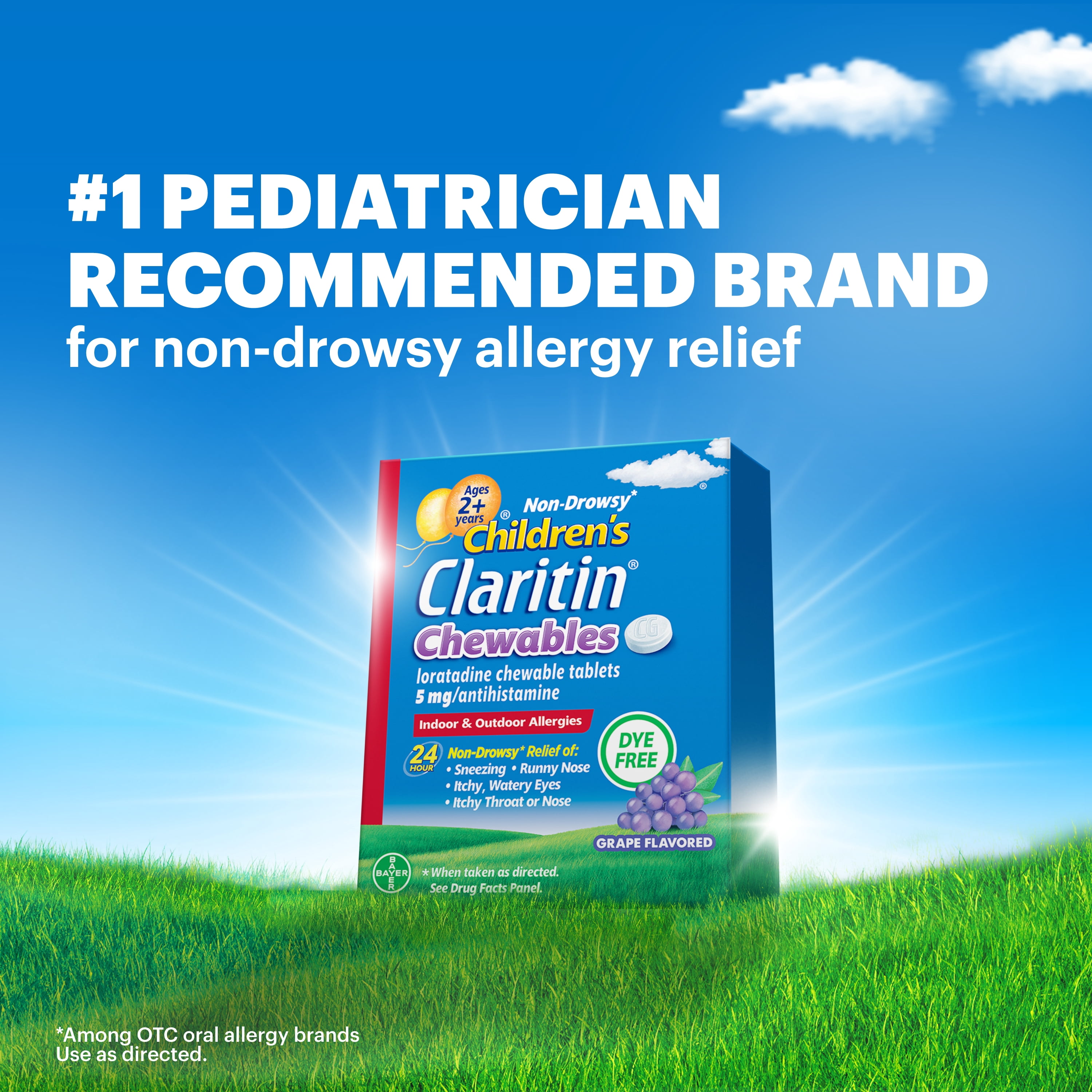 Children's Claritin 24 Hour Non-Drowsy Allergy Relief, Grape Chewable Tablets, Dye-free, 30 Count