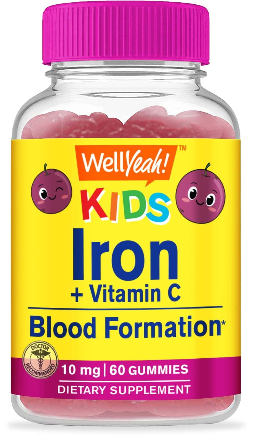 WellYeah Iron Gummies for Kids with Vitamin C - Anemia Support, Red ...