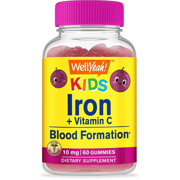 WellYeah Iron Gummies for Kids with Vitamin C Anemia Support, Red