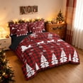 thumbnail image 2 of Manfei Kawaii Xmas Reindeer King Bedding, Merry Christmas Plaid King Bed in a Bag, Red White, Black Reversible, 7 Pieces, 2 of 6