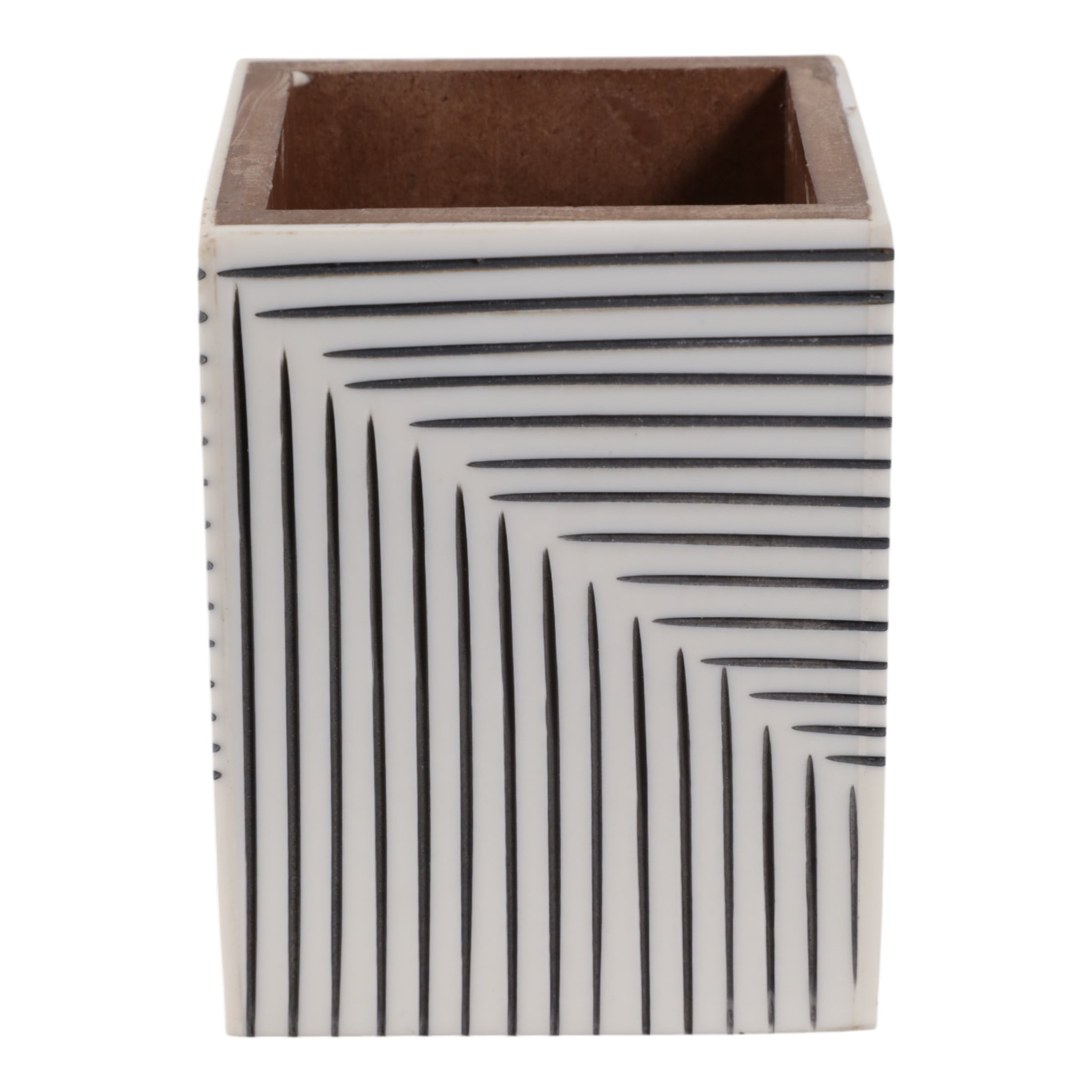 Decorative Ridged Lines Desk Organizer for Home Decor - Perfect Desktop Organizer for Workspace and Office Desk Decor - Versatile Office Accessory for Storage, Bedroom, or Kitchen - 4", Black & White