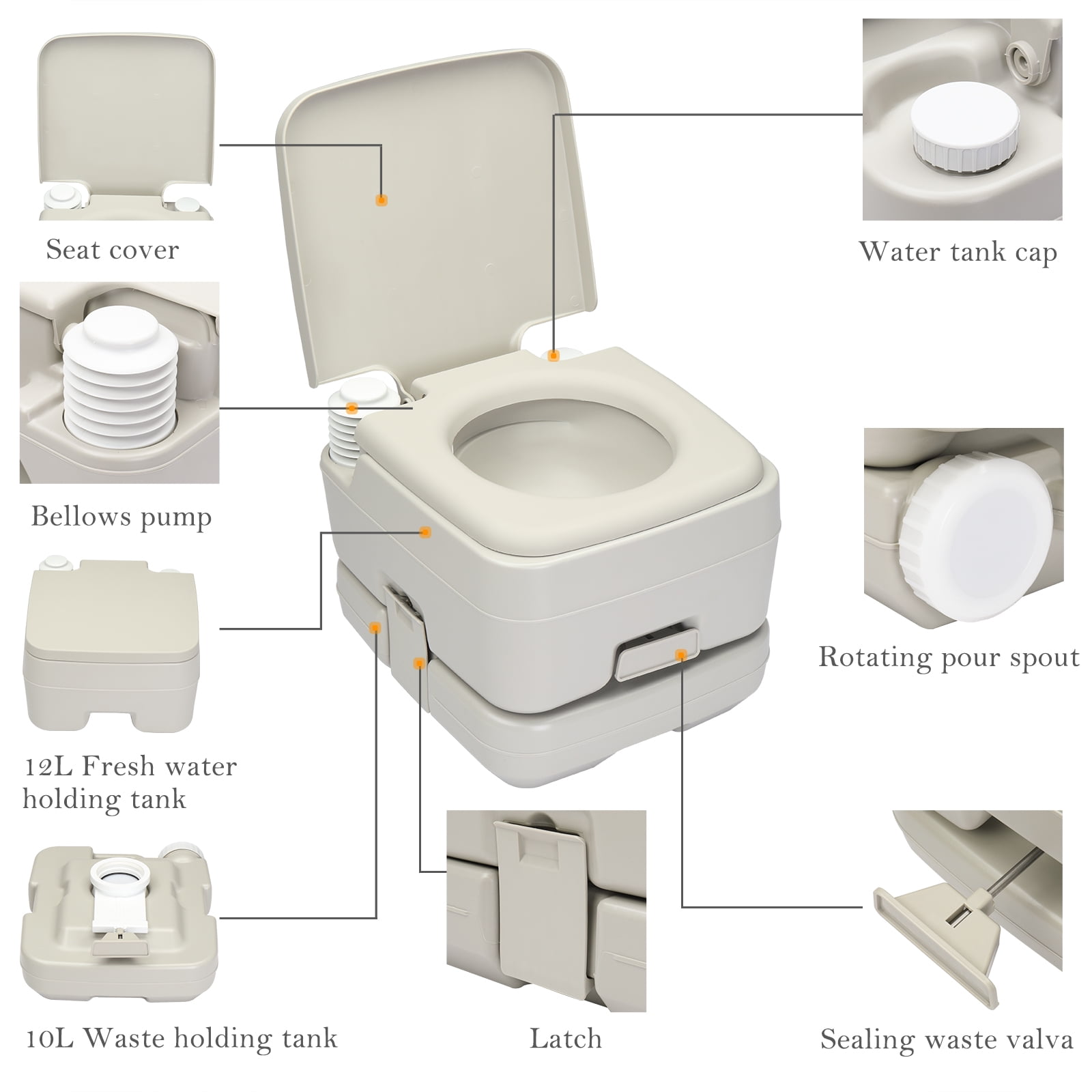 Zimtown Portable Toilet, 10L Leak-Proof Design with Detachable Tanks for Travel Camping RV, Indoor Outdoor Use