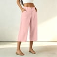thumbnail image 6 of VBVC Women's Cotton Linen High Waisted Capri Pants , Wide Leg Work Beach Cropped Trousers For Women , Ladies' Button Fly Breathable Pants with Pockets,Pink,S-2XL, 6 of 8