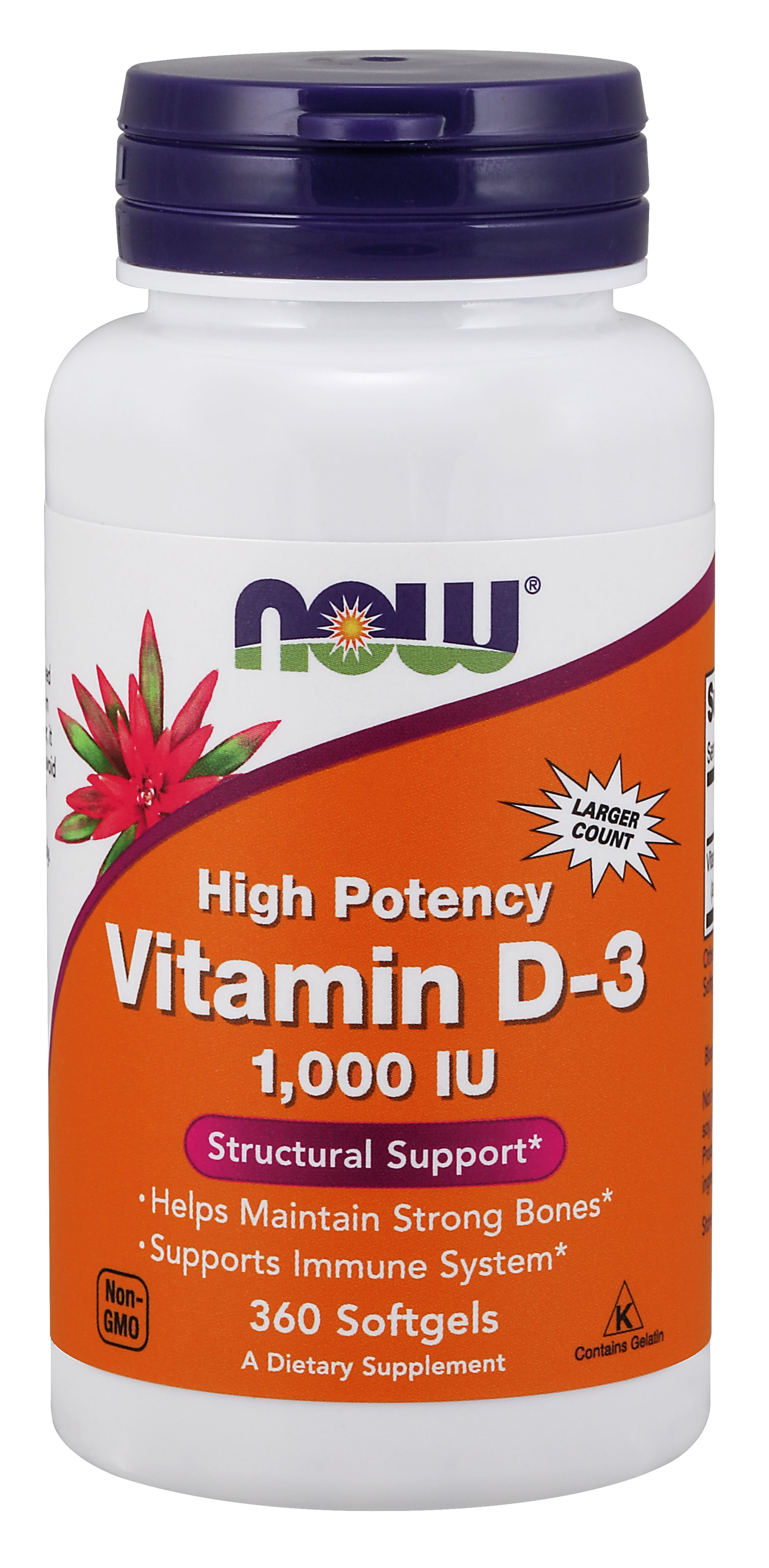 NOW Supplements, Vitamin D3 1,000 IU, High Potency, Structural Support