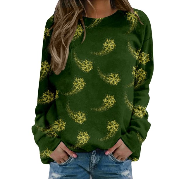 Gibobby Sudaderas para mujer Blusa de sudadera estampada con cuello redondo y manga larga para entrenamiento diario en casa y al libre para mujer(Verde,XG)