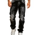 thumbnail image 3 of GrmtClth Men's Acid Wash Straight Leg Stacked Jeans, Snowflake Tie Dye Stretch Denim, Y2K Hip Hop Streetwear Baggy Pants with Pockets XL, 3 of 7