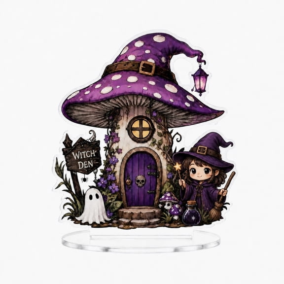 Gothic Witch House Acrylic Halloween Decorations Tabletop Stand, 6 Inch 2D HD Printed Spooky Mansion Ornament for Desk Tiered Tray Gothic Displays