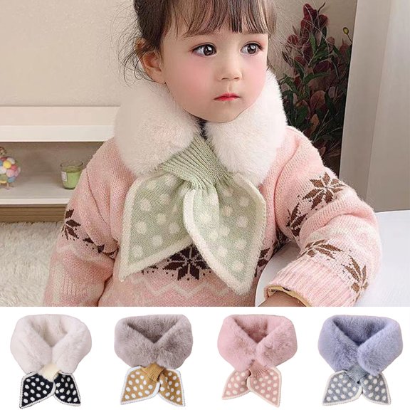 D-GROEE Kids Winter Plush Cross Scarf Toddler Scarf Splicing Design Children Neck Warmer Scarf