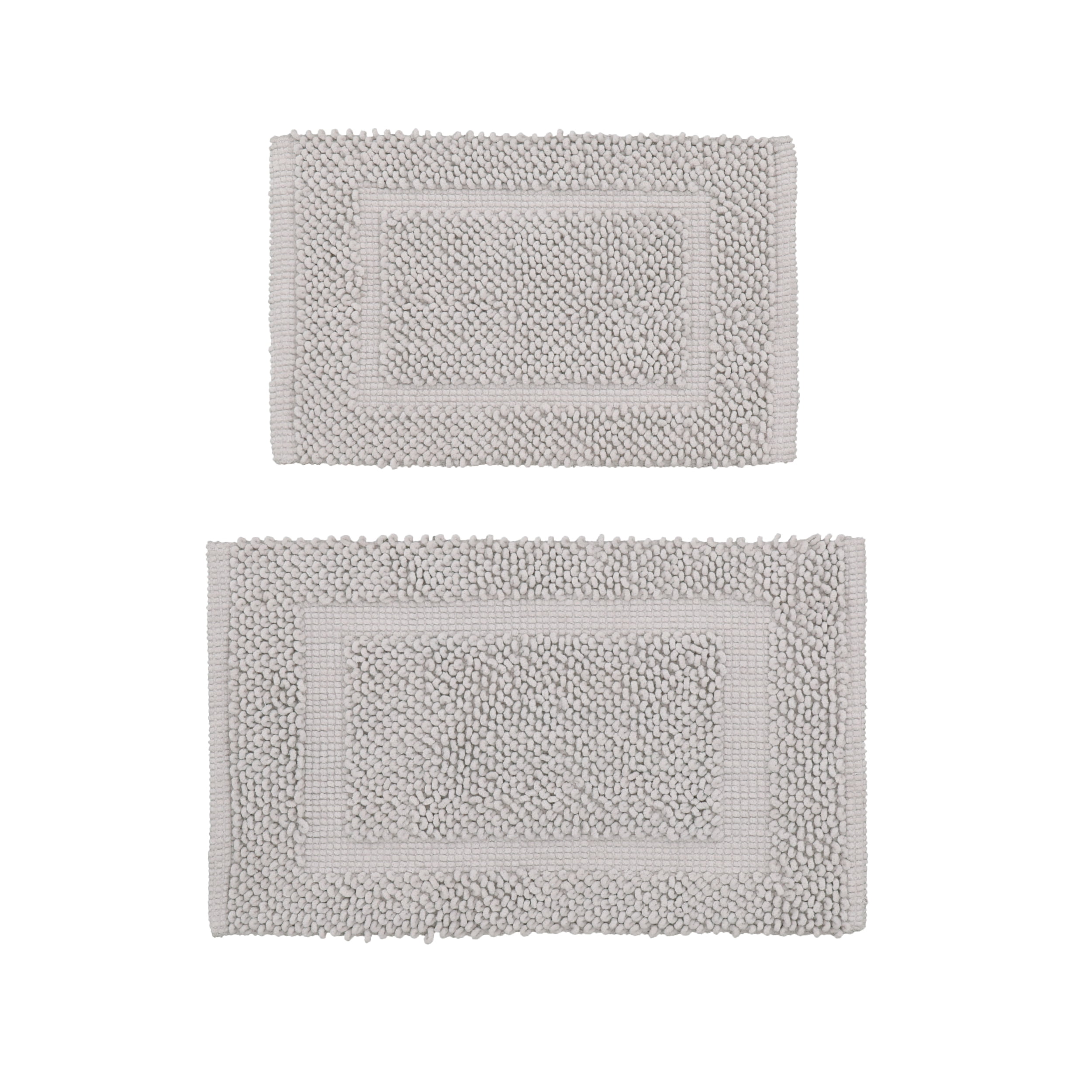 Jean Pierre New York Sophie Border 100% Cotton Non-Slip Bath Mat Set - Soft Gray - 17x24/20x32