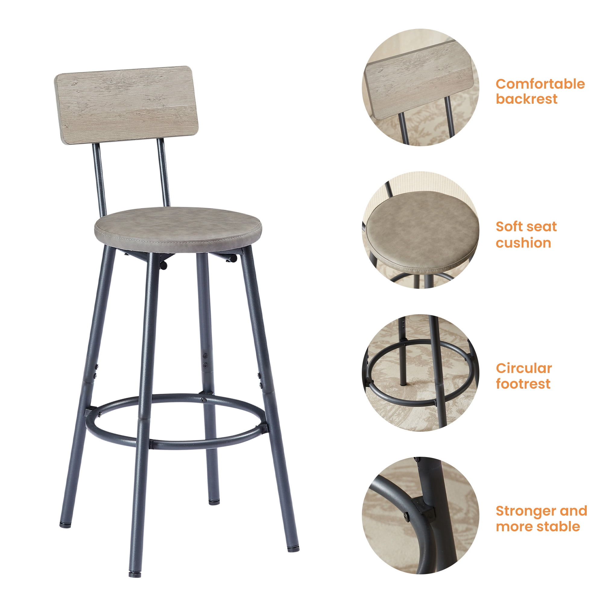 Long Bar Table Set with 3 PU Upholstered Stools, Industrial Bar Chairs for Kitchen Breakfast Table,Living Room,Banquet Hall, Rustic Gray, 63″L x15.7 W x 37.5" H