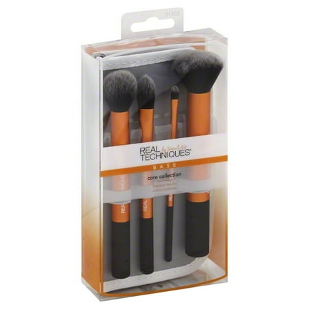 Real Techniques Flawless Core Collection Makeup Brush Set with 2 in 1 Case + Stand (4 Count)