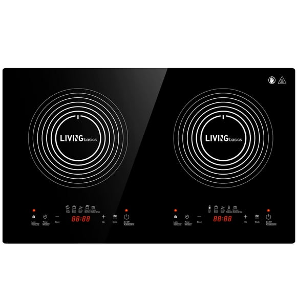 Double Induction Cooktop, 1800W 2 Induction Burner Electric Countertop Induction Cooker with 2 Burners 10 Power Temperature Levels and Built-in Safety Lock