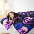 thumbnail image 3 of Homewish Spooky Skull Queen Comforter Set For Adults Teens,Blue Flowers Comforter Sets Queen,Halloween Duvet,Black Reversible,3pcs,1 Comforter and 2 Pillowcases, 3 of 7