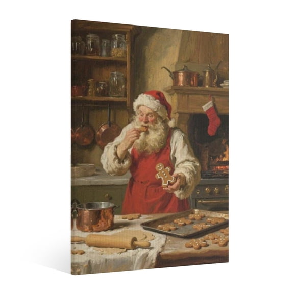  Vintage Christmas gingerbread man and Santa Claus Wall Art Paint - Retro Xmas Festive Winter Holiday Christmas Wall Decor Canvas for Living Room Kitchen Bathroom Home Bedroom Decor Framed