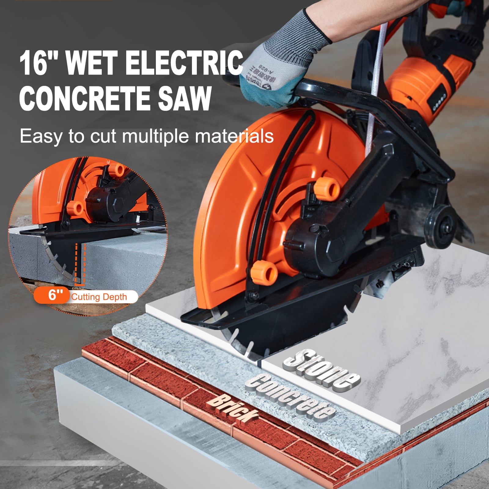 SKYSHALO 3200W 120V, 16'' Electric Concrete Power Saw, 3600 RPM