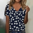 thumbnail image 2 of Uaswgudfs Women's V-Neck Floral Short Sleeve Blouse: Button Accents & Side Slit Detail for Oriental-Inspired Summer Casual TopsDark Blue-B2XL, 2 of 5