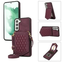 Nalacover Back Mirror Flip Case for Samsung S21 FE, Wallet Case Crossbody PU Leather with Card Holder Kickstand Phone Case Detachable Shoulder Strap Handbag for Samsung Galaxy S21 FE, Red